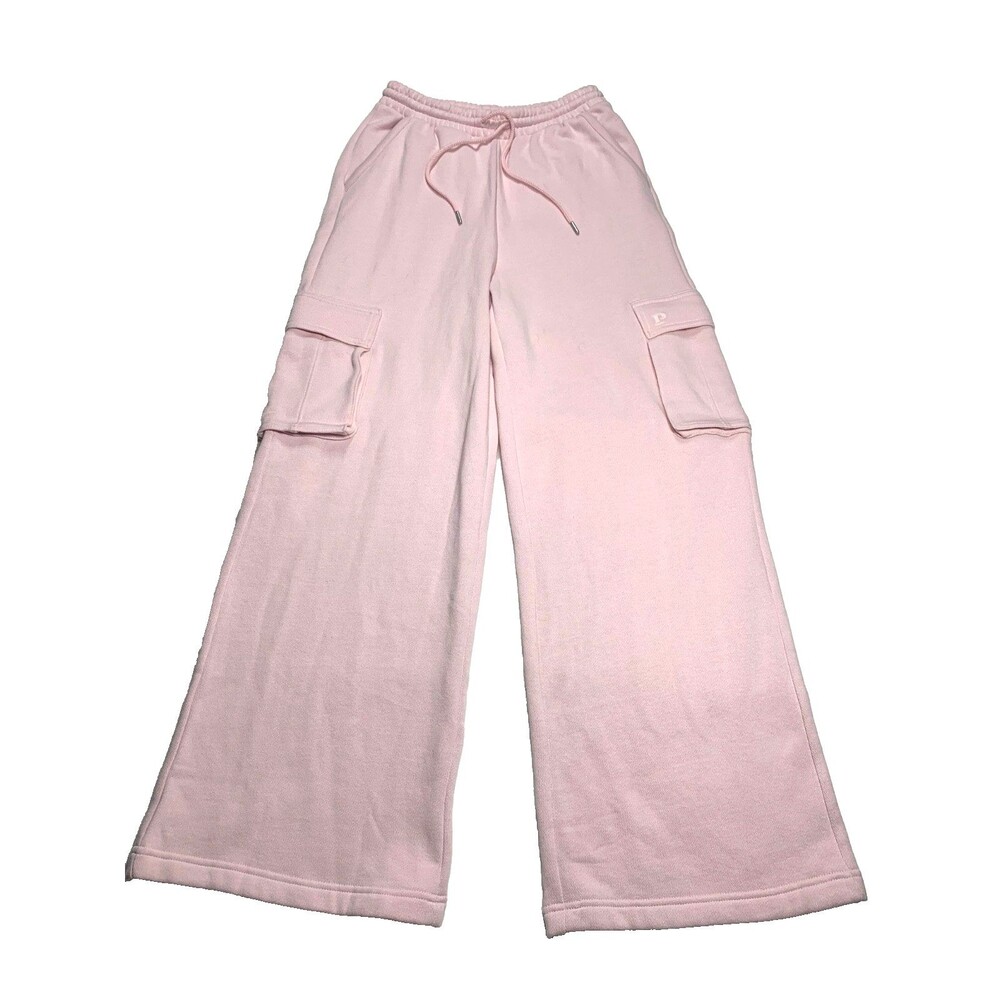 VS PINK NWT Dollhouse Pink Campus Fleece Wide Leg Cargo Sweatpants Small S